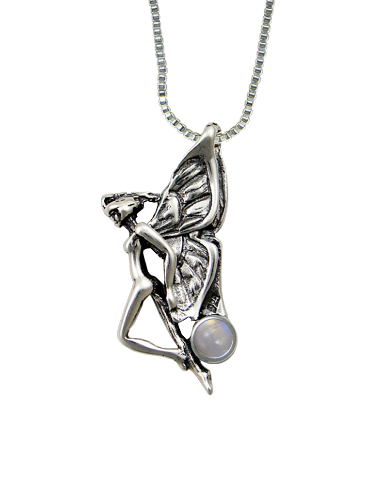 Sterling Silver Fairy of the Summer Sky Pendant With Rainbow Moonstone